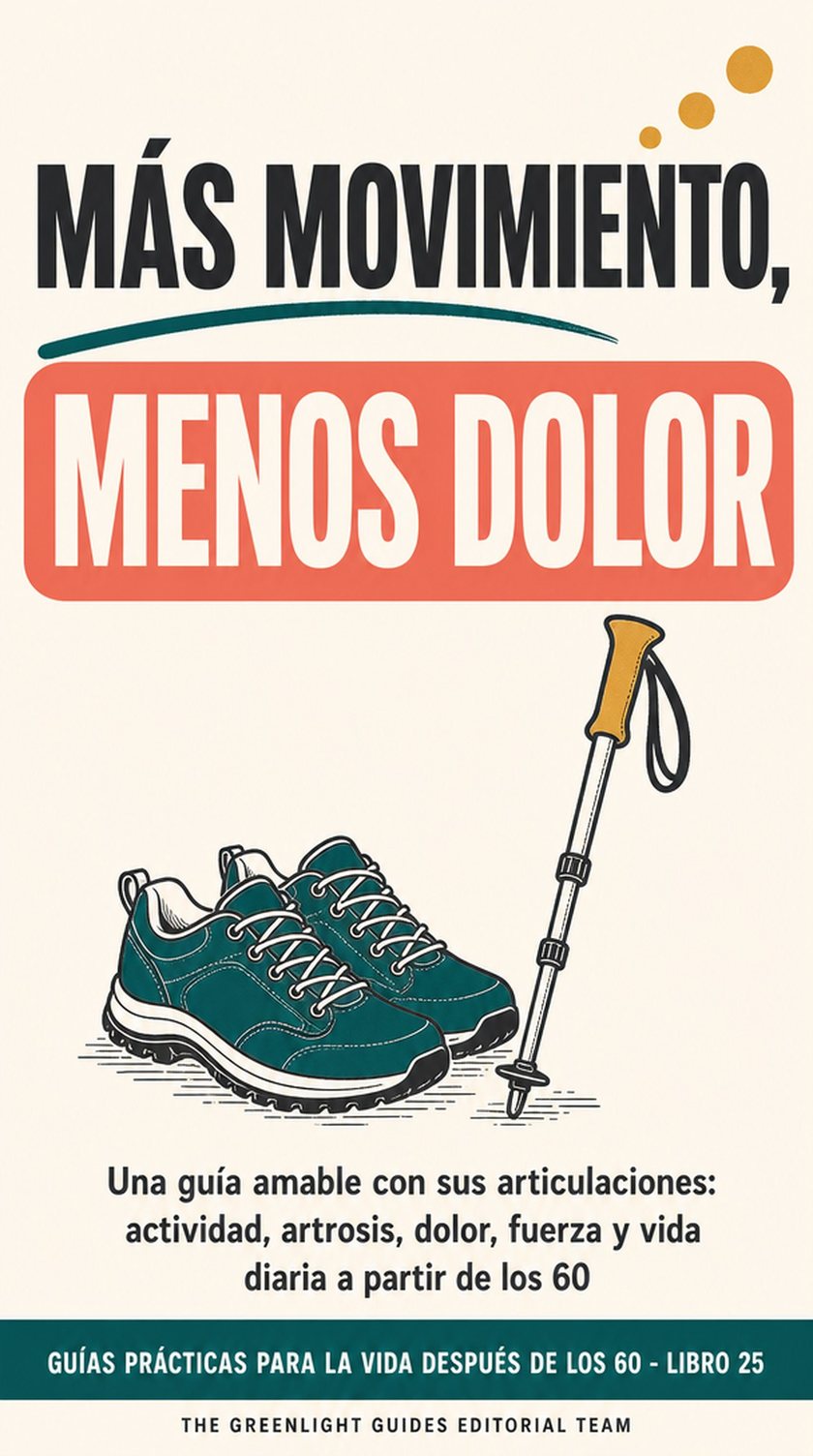 Más movimiento, menos dolor — Una persona mayor se mueve con comodidad en una actividad amable con las articulaciones —andar, ejercicio en el agua o trabajo de fuerza suave—, con aire de confianza y sin imágenes de dolor.