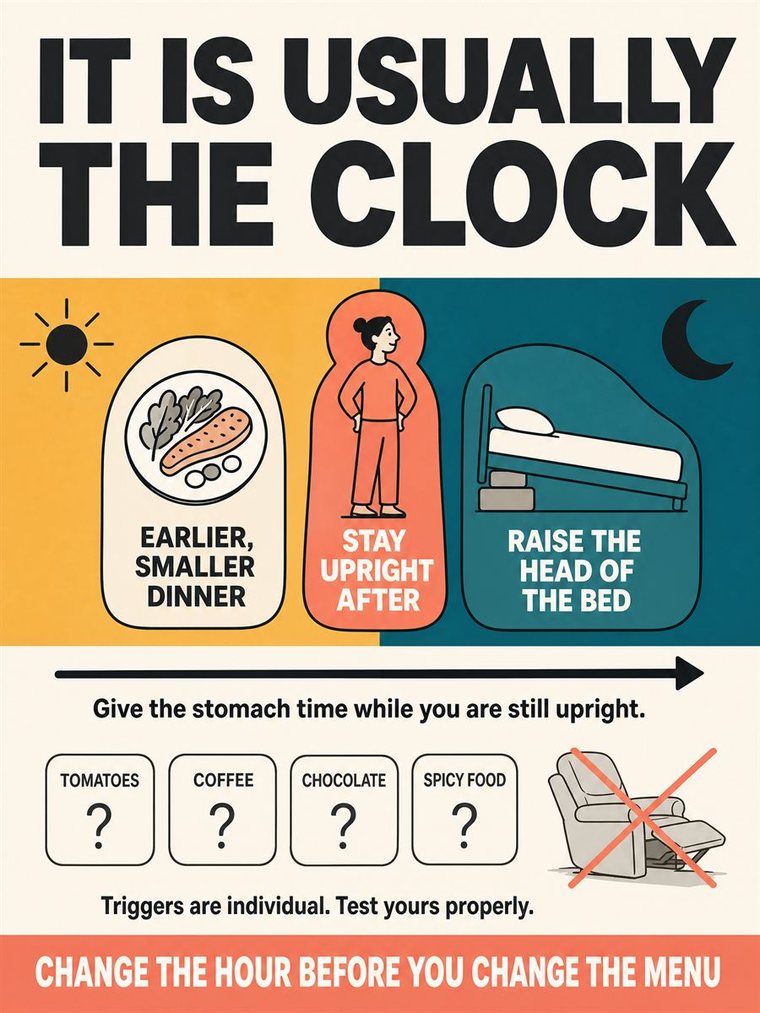 An older adult adjusting meals, fluids, movement, and timing to support digestive comfort, using gentle symbolic flow rather than anatomy.