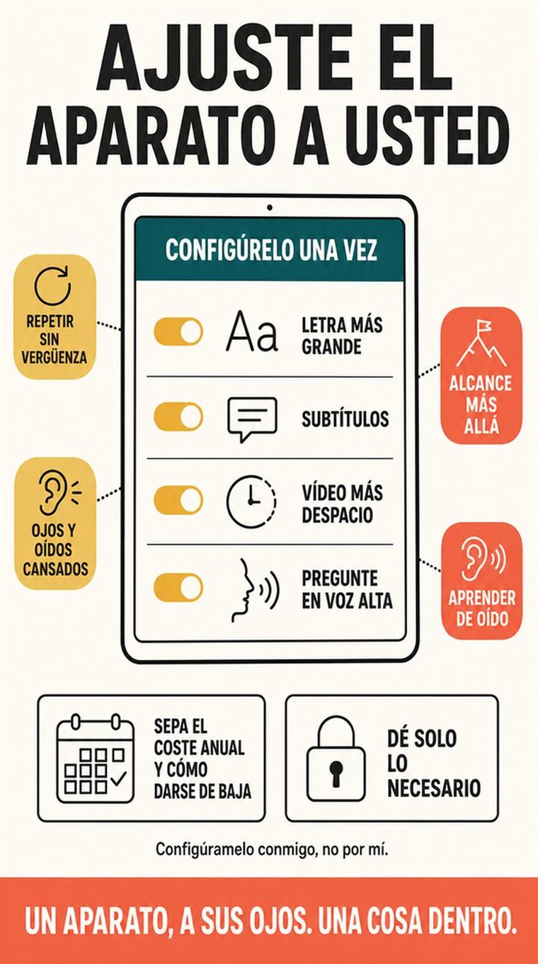 Una persona mayor practica una habilidad nueva en sesiones cortas y concentradas, con el avance visible a lo largo de varios intentos.
