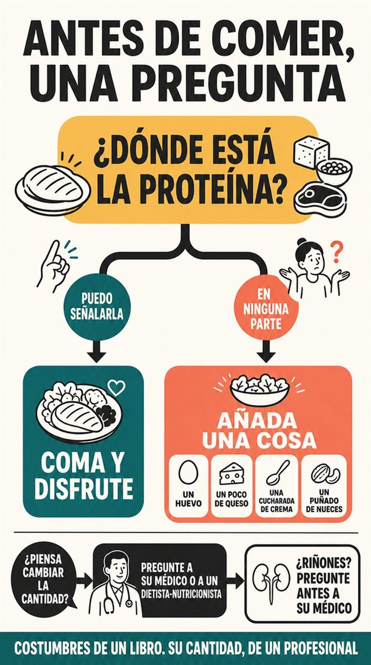 Un camino de decisión de cuatro etapas, representado como cuatro estaciones visuales por las que avanza con calma una persona mayor, sin palabras.