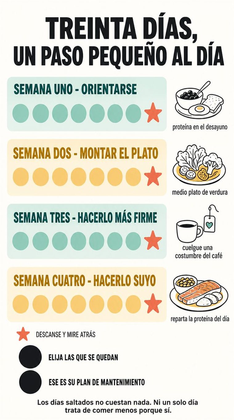 Una progresión serena de treinta días, en cuatro grupos semanales y dos días de repaso, con formas sencillas y sin texto legible.