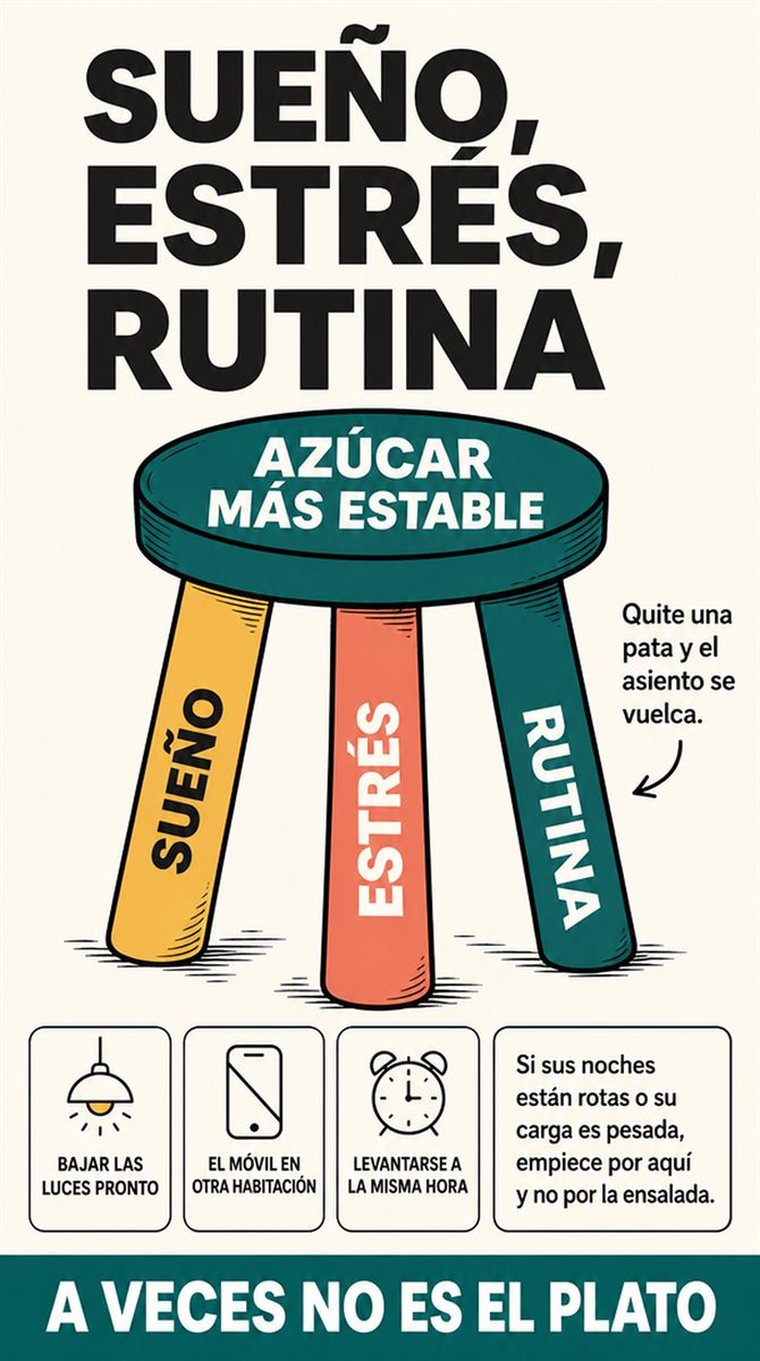 Una persona mayor recorre una rutina doméstica sencilla y repetible, con tres etapas bien claras.