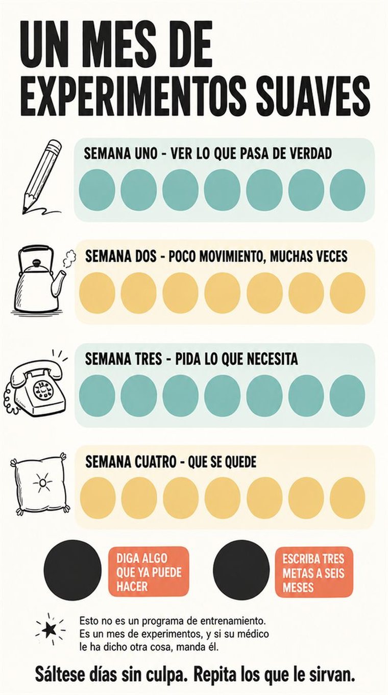 Una progresión serena de treinta días en forma de cuatro grupos semanales y dos días de repaso, con formas sencillas y sin texto legible.
