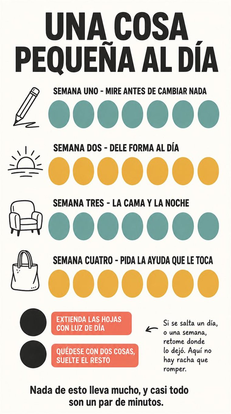 Una progresión serena de treinta días en cuatro grupos semanales y dos días de repaso, con formas sencillas y sin texto legible.
