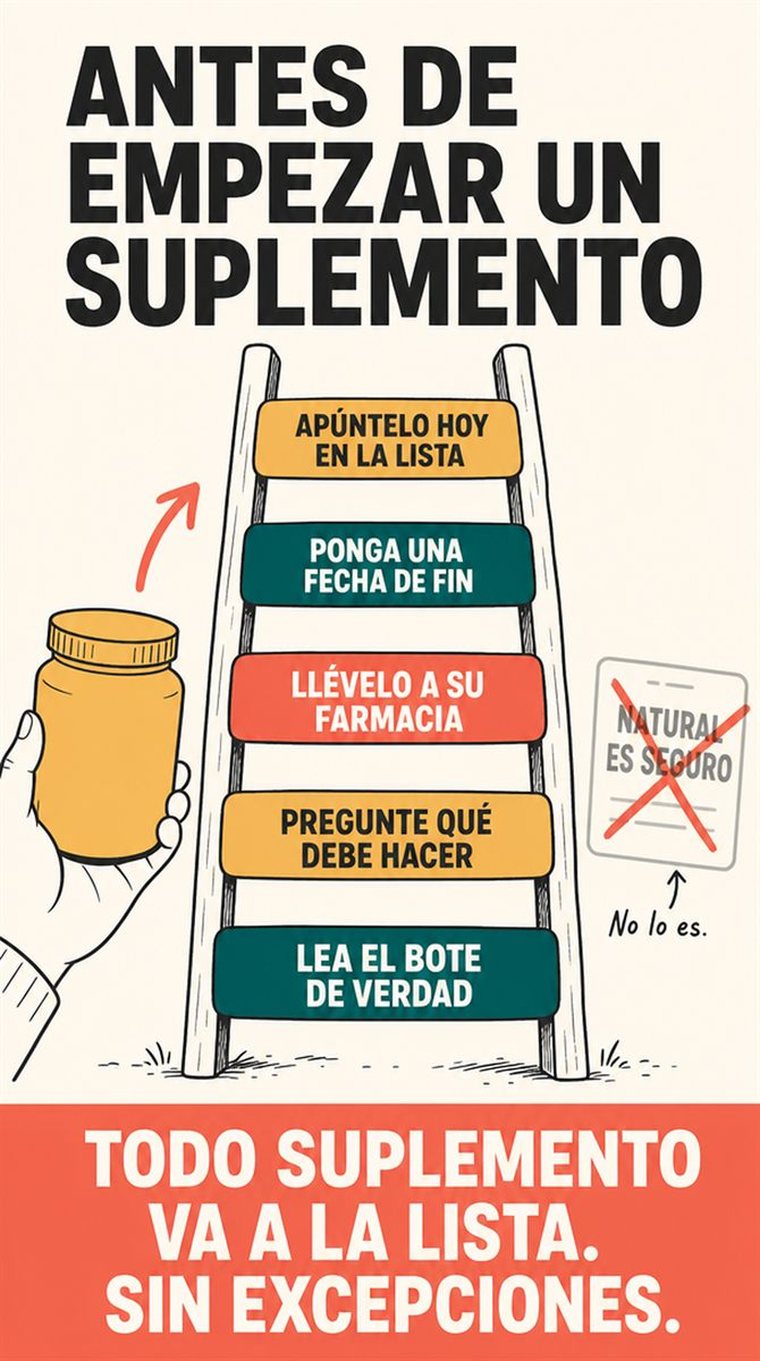 Una persona mayor y su farmacéutico repasan una lista completa de medicamentos y un sistema diario bien organizado.