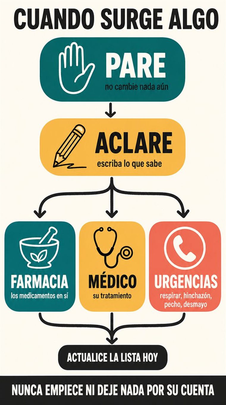 Un camino de decisión de cuatro etapas mostrado como cuatro estaciones visuales por las que avanza con calma una persona mayor, sin palabras.