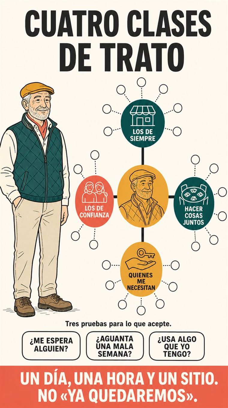 Una persona mayor organiza su semana alrededor del propósito, las relaciones, la salud, el aprendizaje y el descanso después de dejar un trabajo formal.